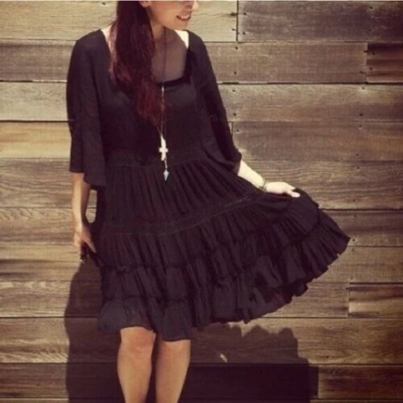 Free People Dream Cloud Black Mini Dress - Picture 1 of 4